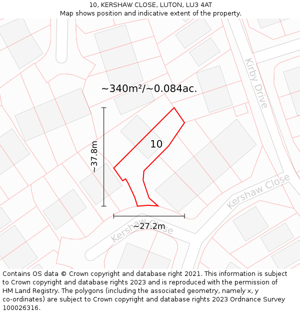 10, KERSHAW CLOSE, LUTON, LU3 4AT: Plot and title map