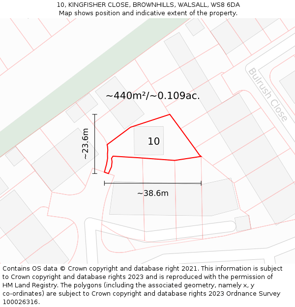 10, KINGFISHER CLOSE, BROWNHILLS, WALSALL, WS8 6DA: Plot and title map