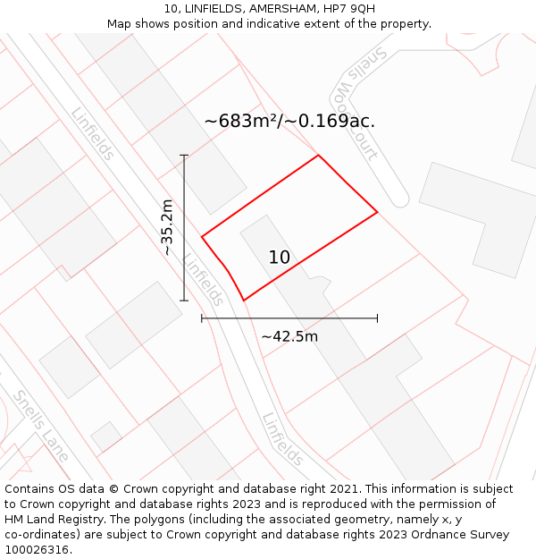 10, LINFIELDS, AMERSHAM, HP7 9QH: Plot and title map