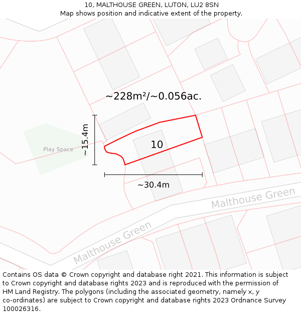 10, MALTHOUSE GREEN, LUTON, LU2 8SN: Plot and title map