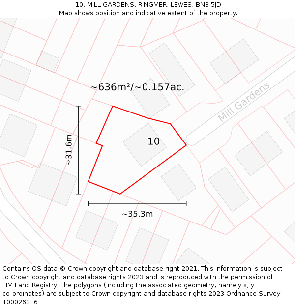 10, MILL GARDENS, RINGMER, LEWES, BN8 5JD: Plot and title map