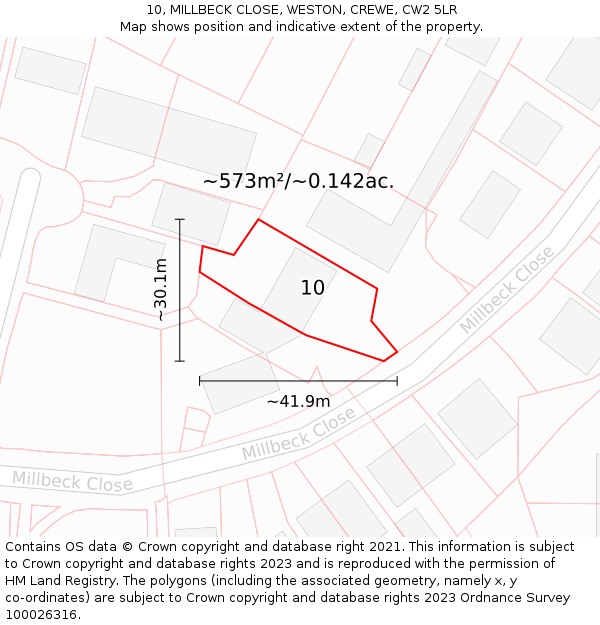 10, MILLBECK CLOSE, WESTON, CREWE, CW2 5LR: Plot and title map