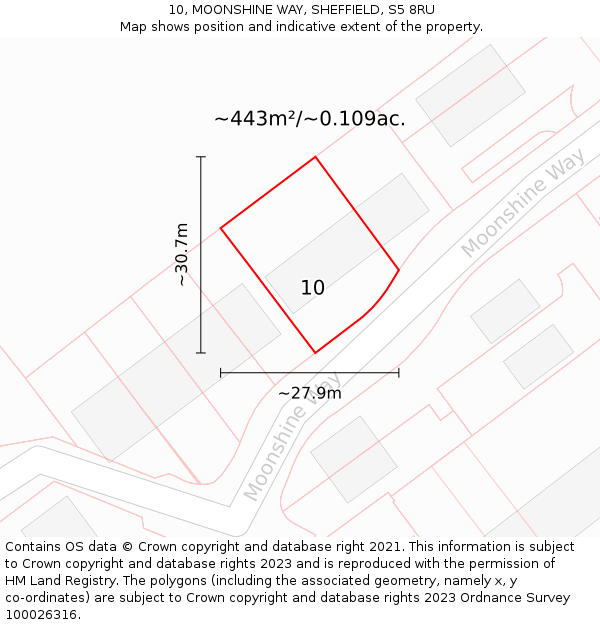 10, MOONSHINE WAY, SHEFFIELD, S5 8RU: Plot and title map
