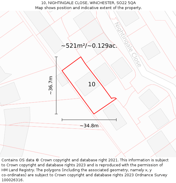 10, NIGHTINGALE CLOSE, WINCHESTER, SO22 5QA: Plot and title map