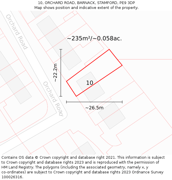 10, ORCHARD ROAD, BARNACK, STAMFORD, PE9 3DP: Plot and title map