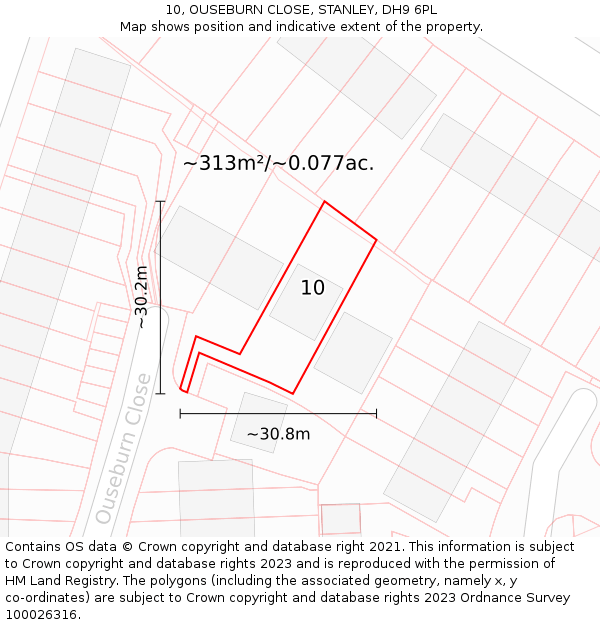10, OUSEBURN CLOSE, STANLEY, DH9 6PL: Plot and title map