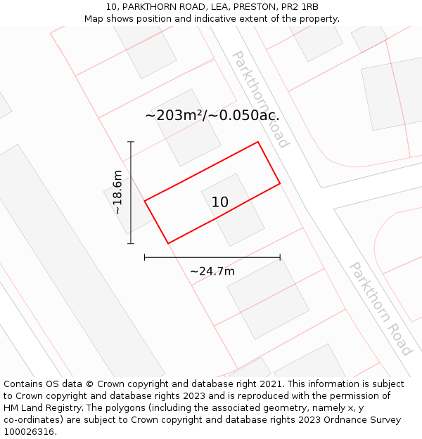 10, PARKTHORN ROAD, LEA, PRESTON, PR2 1RB: Plot and title map