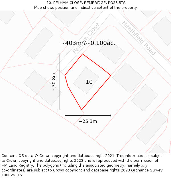 10, PELHAM CLOSE, BEMBRIDGE, PO35 5TS: Plot and title map