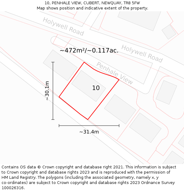 10, PENHALE VIEW, CUBERT, NEWQUAY, TR8 5FW: Plot and title map