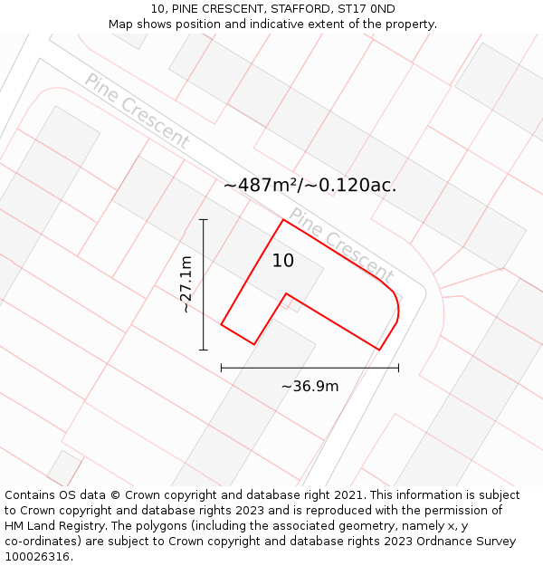 10, PINE CRESCENT, STAFFORD, ST17 0ND: Plot and title map