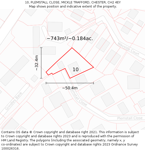 10, PLEMSTALL CLOSE, MICKLE TRAFFORD, CHESTER, CH2 4EY: Plot and title map