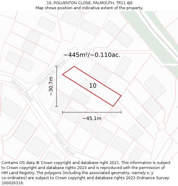 10, POLVENTON CLOSE, FALMOUTH, TR11 4JS: Plot and title map