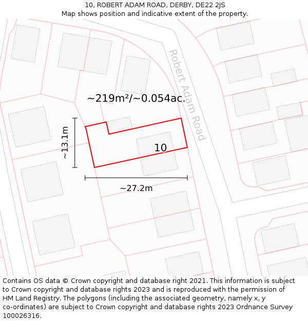 10, ROBERT ADAM ROAD, DERBY, DE22 2JS: Plot and title map