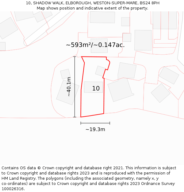 10, SHADOW WALK, ELBOROUGH, WESTON-SUPER-MARE, BS24 8PH: Plot and title map