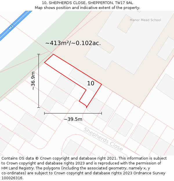 10, SHEPHERDS CLOSE, SHEPPERTON, TW17 9AL: Plot and title map