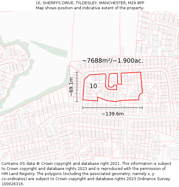 10, SHERIFFS DRIVE, TYLDESLEY, MANCHESTER, M29 8PP: Plot and title map