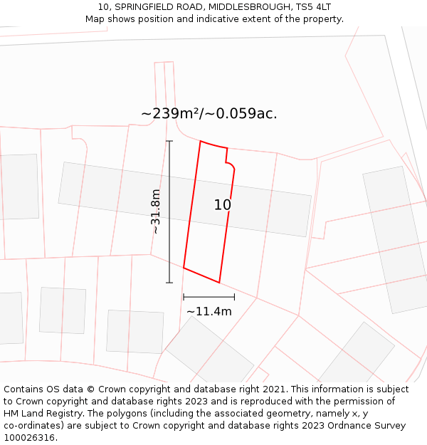 10, SPRINGFIELD ROAD, MIDDLESBROUGH, TS5 4LT: Plot and title map