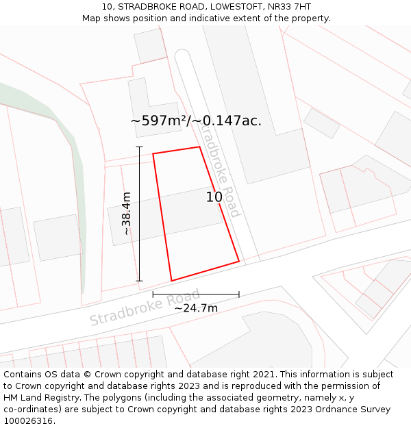 10, STRADBROKE ROAD, LOWESTOFT, NR33 7HT: Plot and title map