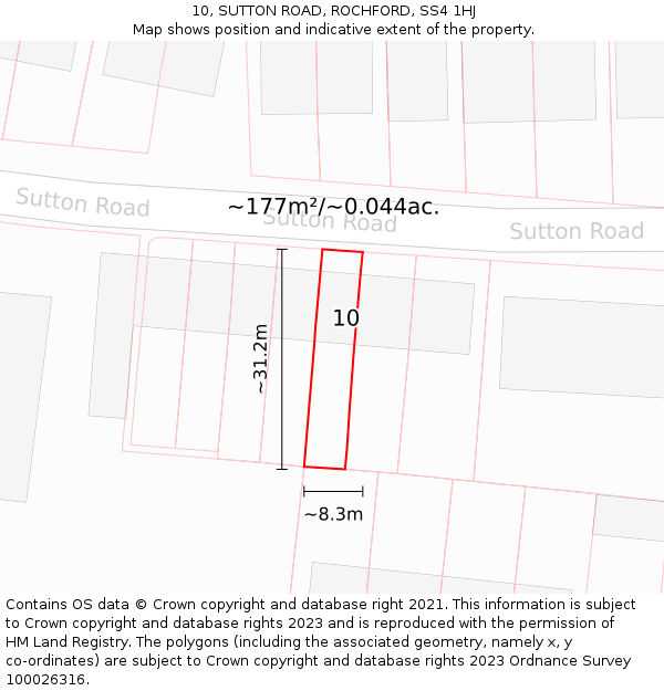 10, SUTTON ROAD, ROCHFORD, SS4 1HJ: Plot and title map
