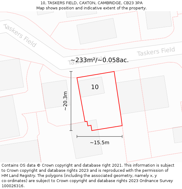 10, TASKERS FIELD, CAXTON, CAMBRIDGE, CB23 3PA: Plot and title map