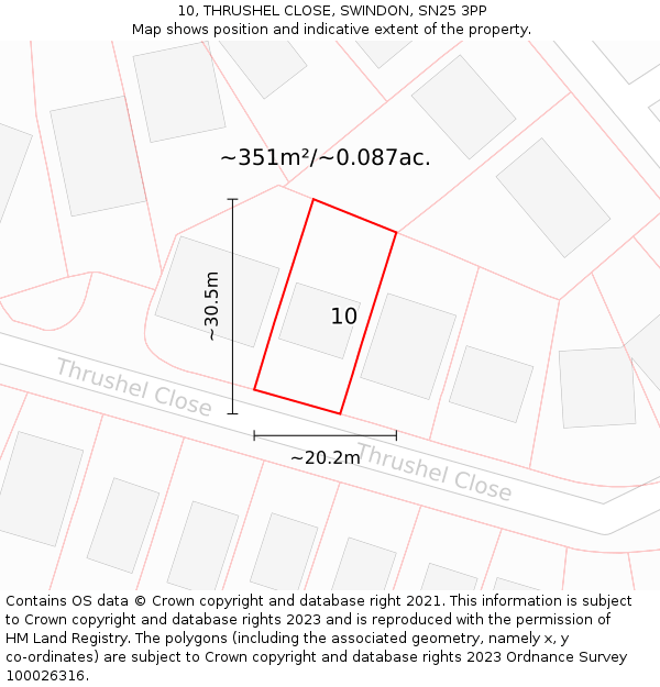 10, THRUSHEL CLOSE, SWINDON, SN25 3PP: Plot and title map