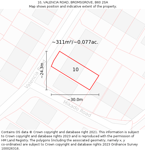 10, VALENCIA ROAD, BROMSGROVE, B60 2SA: Plot and title map