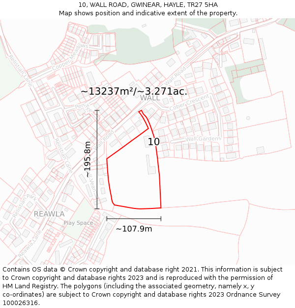 10, WALL ROAD, GWINEAR, HAYLE, TR27 5HA: Plot and title map