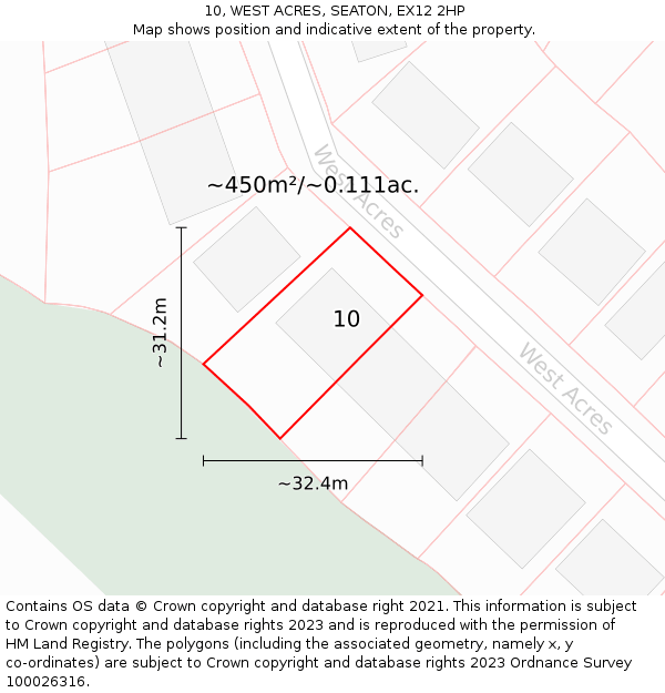 10, WEST ACRES, SEATON, EX12 2HP: Plot and title map