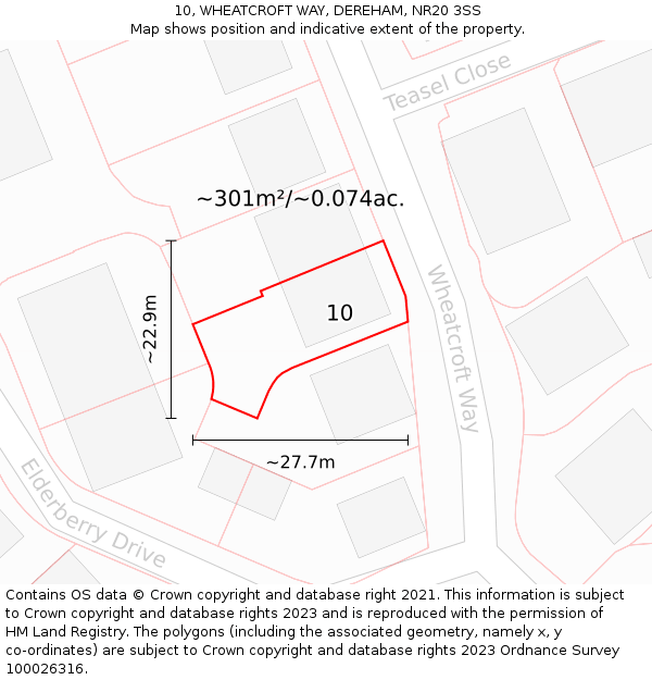 10, WHEATCROFT WAY, DEREHAM, NR20 3SS: Plot and title map