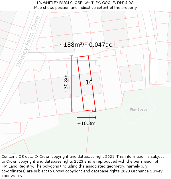 10, WHITLEY FARM CLOSE, WHITLEY, GOOLE, DN14 0GL: Plot and title map