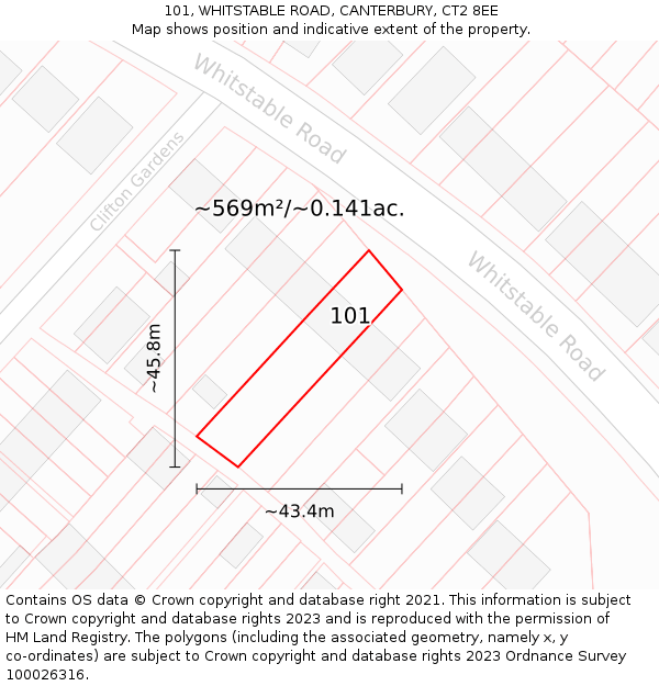 101, WHITSTABLE ROAD, CANTERBURY, CT2 8EE: Plot and title map