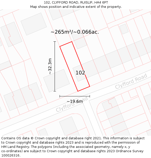 102, CLYFFORD ROAD, RUISLIP, HA4 6PT: Plot and title map