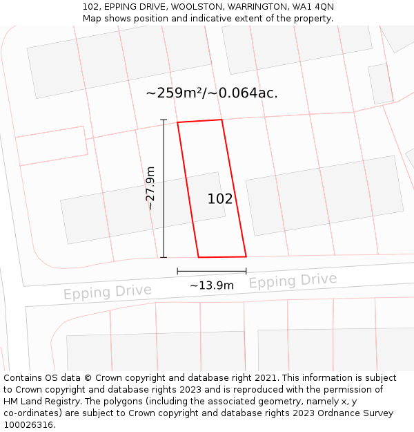 102, EPPING DRIVE, WOOLSTON, WARRINGTON, WA1 4QN: Plot and title map