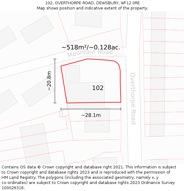 102, OVERTHORPE ROAD, DEWSBURY, WF12 0RE: Plot and title map