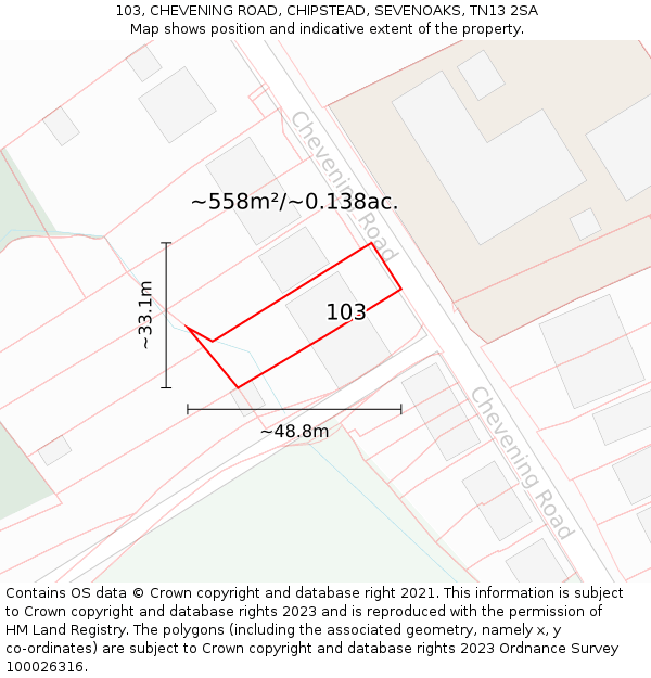 103, CHEVENING ROAD, CHIPSTEAD, SEVENOAKS, TN13 2SA: Plot and title map
