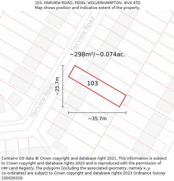 103, FAIRVIEW ROAD, PENN, WOLVERHAMPTON, WV4 4TD: Plot and title map