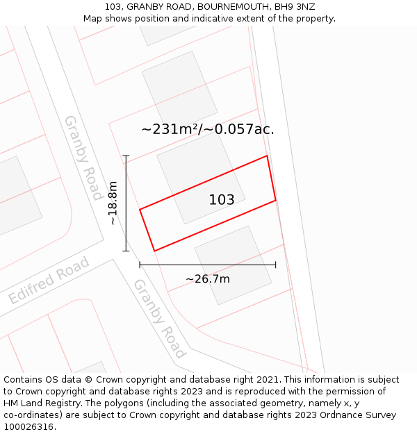 103, GRANBY ROAD, BOURNEMOUTH, BH9 3NZ: Plot and title map