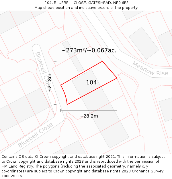 104, BLUEBELL CLOSE, GATESHEAD, NE9 6RF: Plot and title map