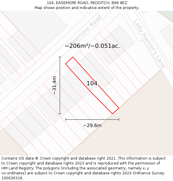 104, EASEMORE ROAD, REDDITCH, B98 8EZ: Plot and title map