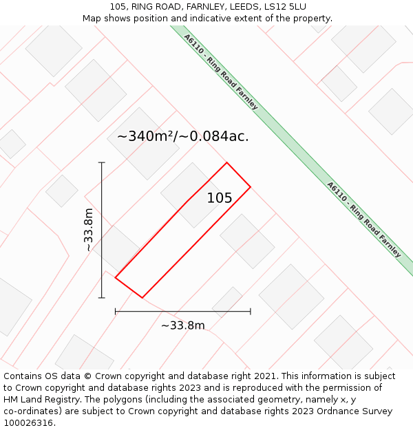 105, RING ROAD, FARNLEY, LEEDS, LS12 5LU: Plot and title map