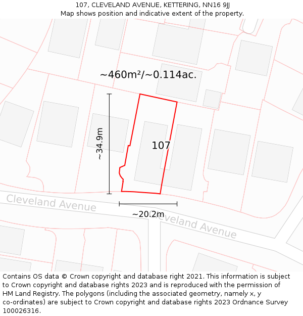 107, CLEVELAND AVENUE, KETTERING, NN16 9JJ: Plot and title map