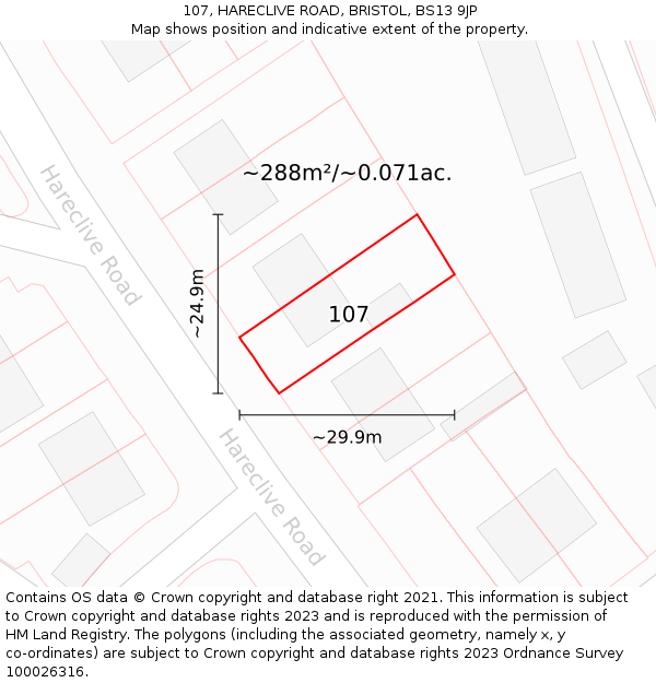 107, HARECLIVE ROAD, BRISTOL, BS13 9JP: Plot and title map