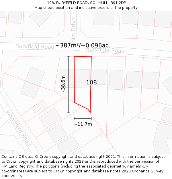 108, BURYFIELD ROAD, SOLIHULL, B91 2DP: Plot and title map