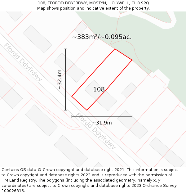 108, FFORDD DDYFRDWY, MOSTYN, HOLYWELL, CH8 9PQ: Plot and title map