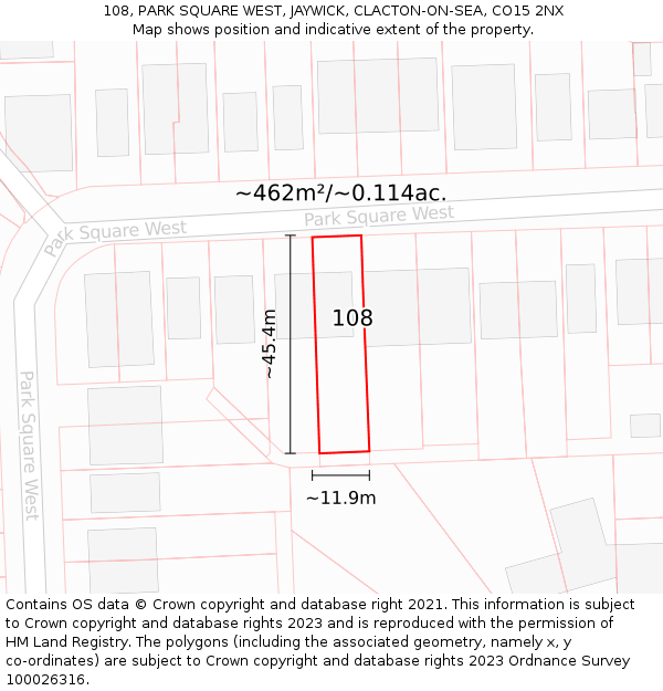 108, PARK SQUARE WEST, JAYWICK, CLACTON-ON-SEA, CO15 2NX: Plot and title map