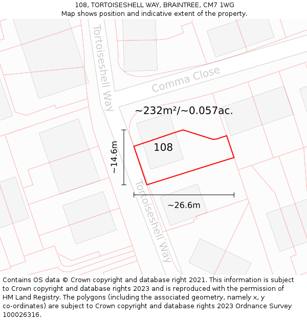 108, TORTOISESHELL WAY, BRAINTREE, CM7 1WG: Plot and title map
