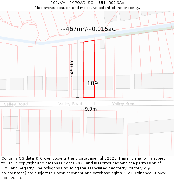 109, VALLEY ROAD, SOLIHULL, B92 9AX: Plot and title map