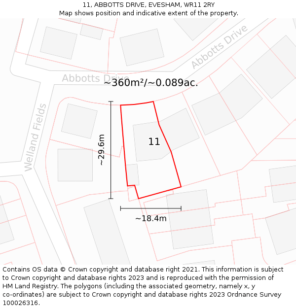 11, ABBOTTS DRIVE, EVESHAM, WR11 2RY: Plot and title map