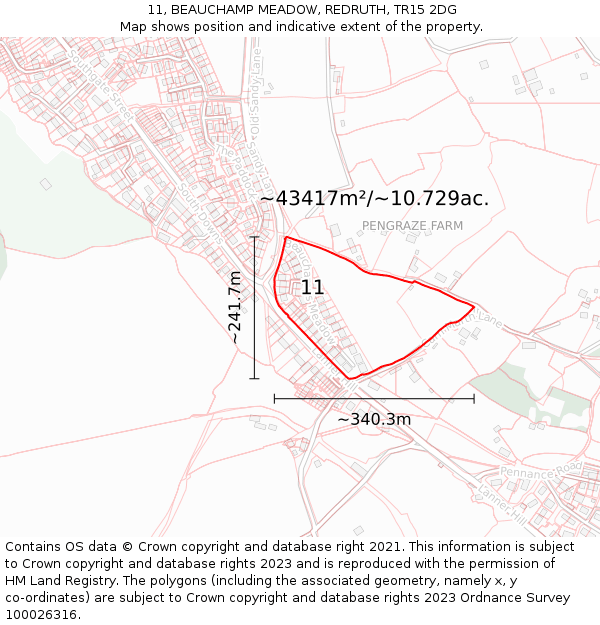 11, BEAUCHAMP MEADOW, REDRUTH, TR15 2DG: Plot and title map