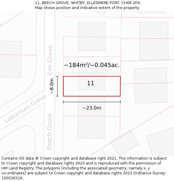 11, BEECH GROVE, WHITBY, ELLESMERE PORT, CH66 2PA: Plot and title map